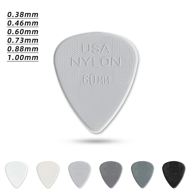 Dunlop-Pick. Rutschfeste Akustikgitarrenplektren aus 44R STANDARD-Nylonmaterial. Dicke: 0,38/0,46/0,60/0,73/0,88/1,00 mm. Image