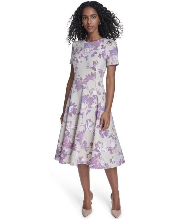 Short-sleeve Scuba Midi Dress - Purple - Calvin Klein Dresses