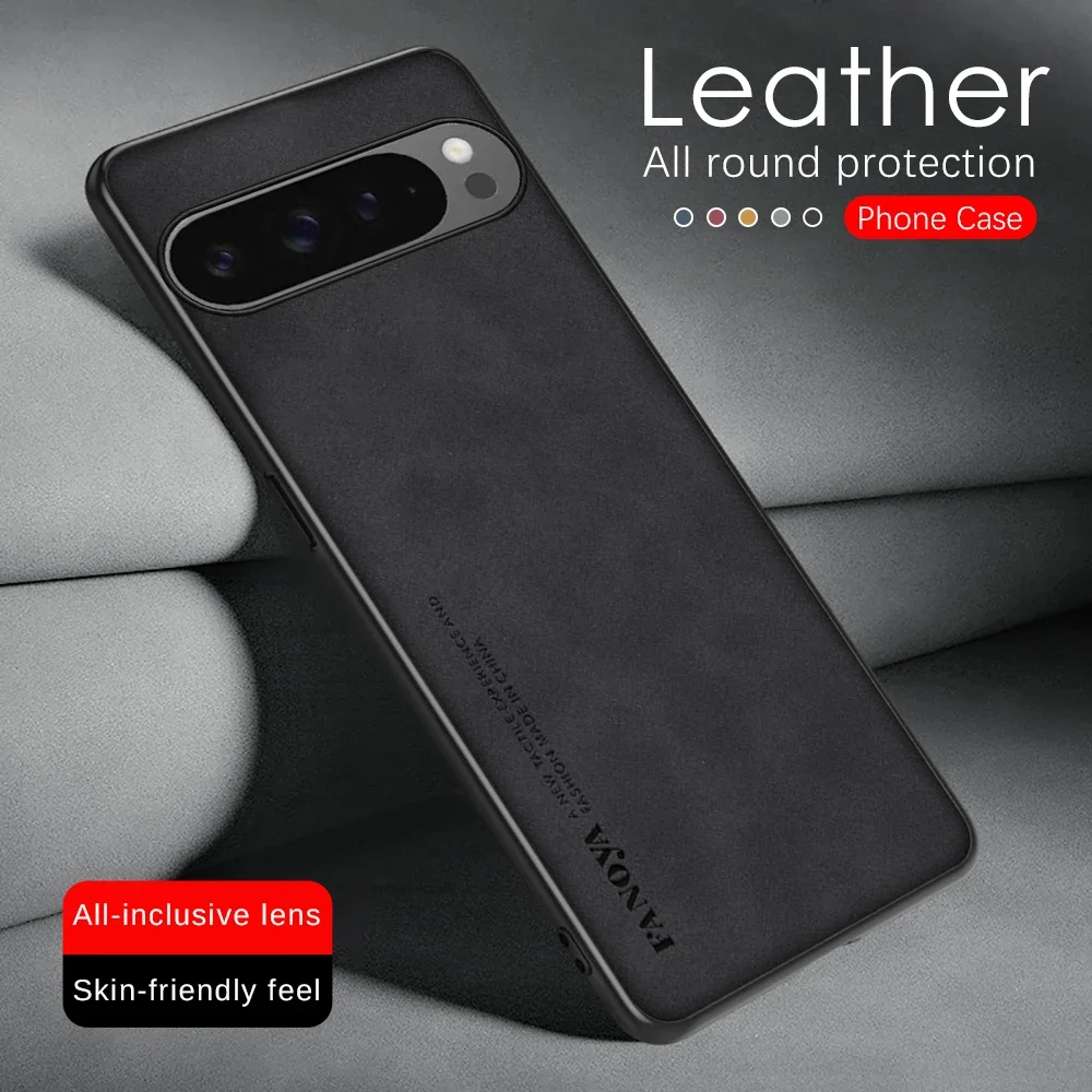 Luxuriöse Schaffell-Ledertasche für Google Pixel 9 Pro XL 8 8A 7 7A 6 6A Pro 4G 5G Soft Camera Protect Bumper Silikon-Telefonabdeckung Image