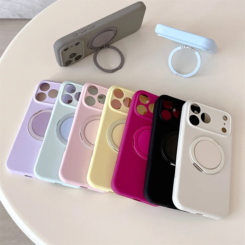 Fashion INS Candy Pure Color 360° ° Drehbare Halterung Handyhülle für iPhone 17 Pro Max Air 16 15 14 Plus Weiche Silikon-Schutzhülle Image