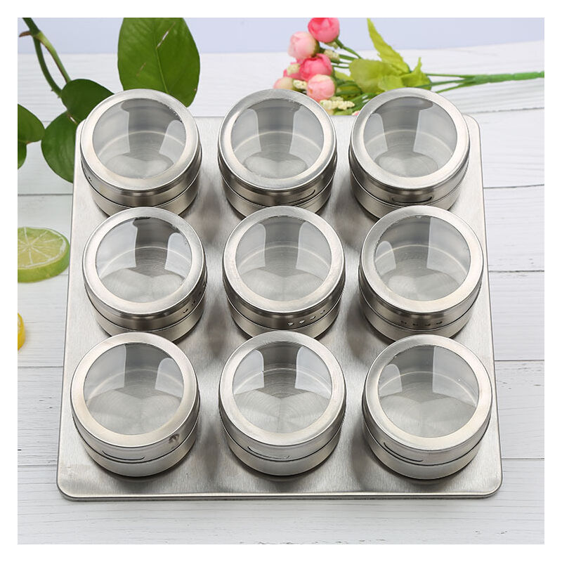 Minkurow Set Di 9 Barattoli Magnetici Per Spezie In Acciaio Inossidabile, Barattoli Per Spezie Rotondi, Shaker Per Spezie, Contenitori Per Spezie, Coperchio Trasparente Per Spezie Da Cucina