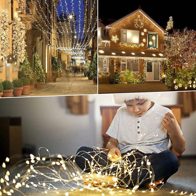 Minkurow Stringa Di Luci Solari Da Esterno, 5m 50 Led Stringa Di Luci Solari, 8 Modalità Di Luce Decorativa In Filo Di Rame Impermeabile, Per Giardino, Balcone, Patio, Matrimonio, Festa