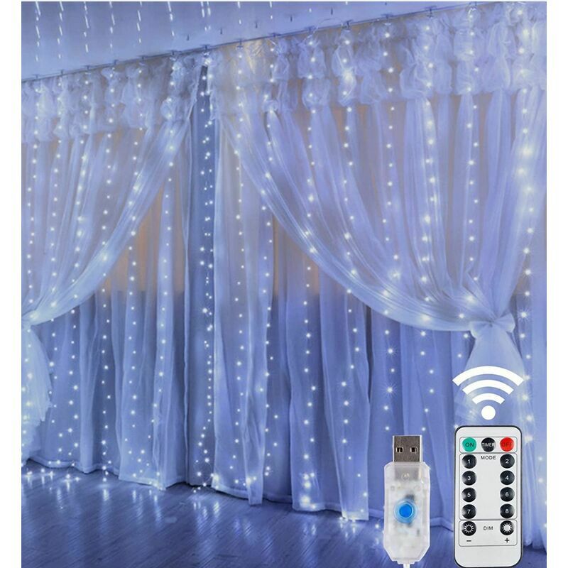 Minkurow Stringa Di Luci Per Tende, 3 X 3 M 300 Led Luci Per Corde Di Tende, 8 Modalità Di Illuminazione Bianco Caldo/bianco Freddo, Adatto Per Matrimonio, Giardino, Decorazione Camera Da Letto