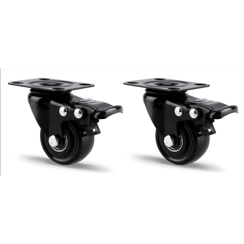 Set Di 2 Ruote Girevoli, Ruote Da 50 Mm Con Freni, Ruote Per Mobili, Ruote Per Trasporto Fino A 300 Kg, Piastre Per Ruote Industriali Per Carichi Pesanti Per Uso Interno Ed Esterno - Nere