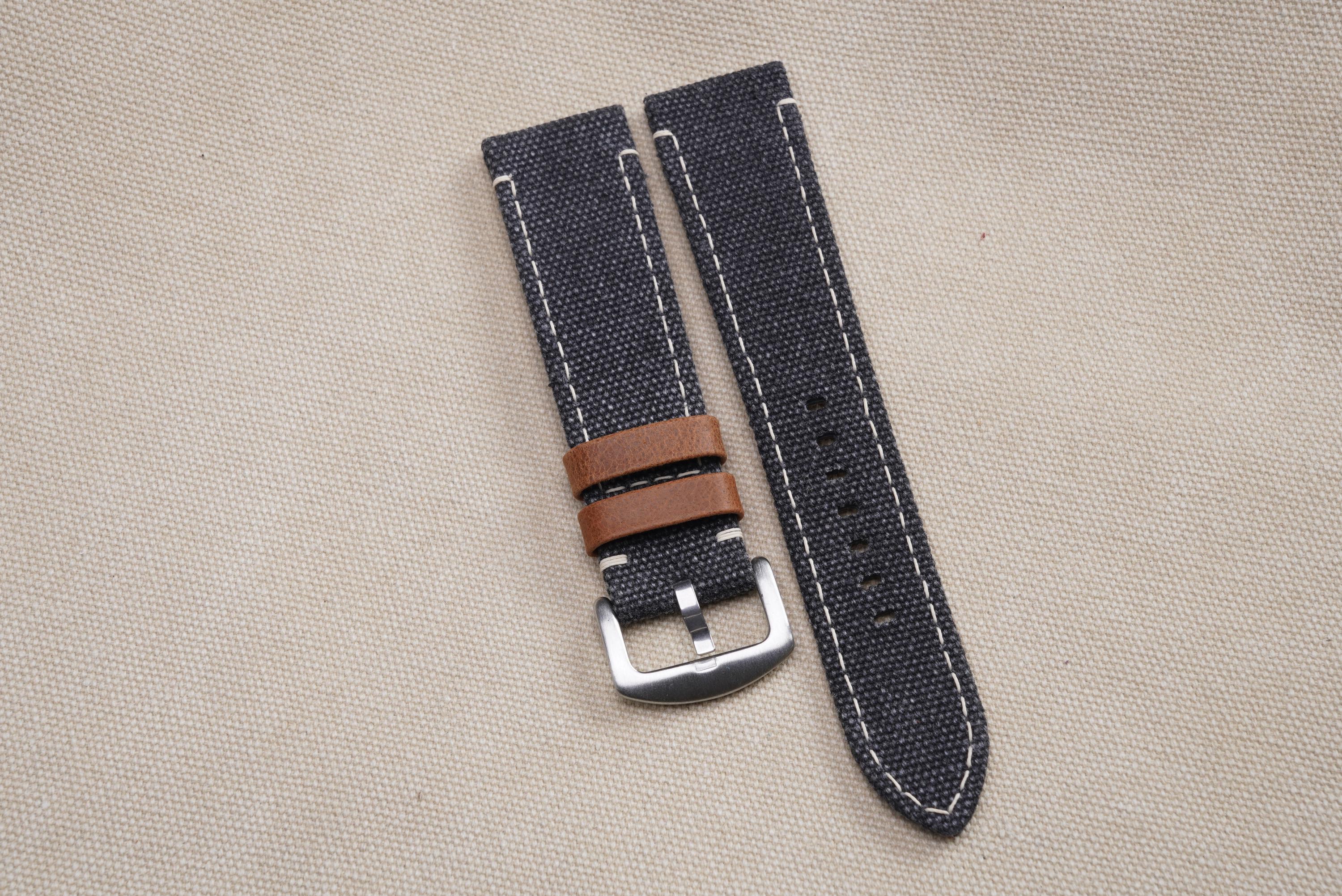 Cinturino per orologio in tela nera - Cinturino per orologio in tessuto fatto a mano - 18 mm 20 mm 22 mm - Stile vintage
