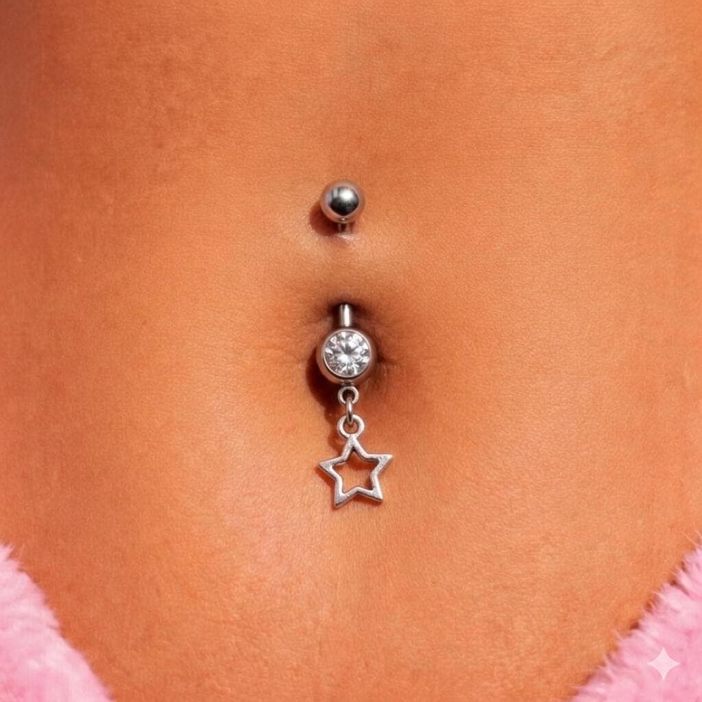 Piercing all'ombelico a forma di stella, piercing all'ombelico pendente, piercing all'ombelico in acciaio chirurgico, piercing all'ombelico a forma di