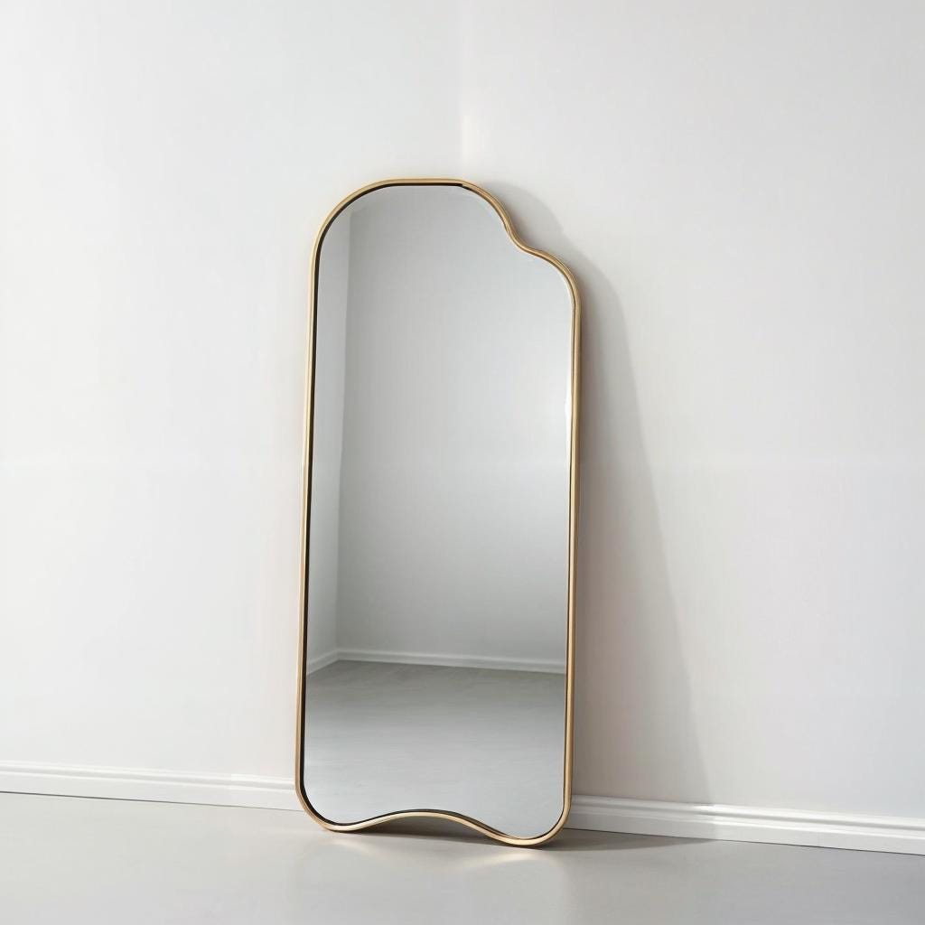 Specchio a figura intera, specchio asimmetrico a figura intera, specchio lungo moderno, specchio da parete irregolare ed estetico per la cabina armadi