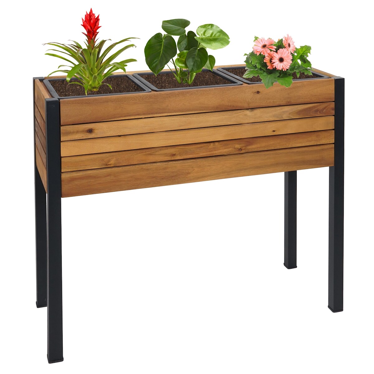 PROREGAL Pflanzkasten | HxBxT 75x81x30cm | Hochbeet Pflanzkübel Blumenkasten | Braun | Outdoor Alu Akazie Holz FSC®-zertifiziert Image