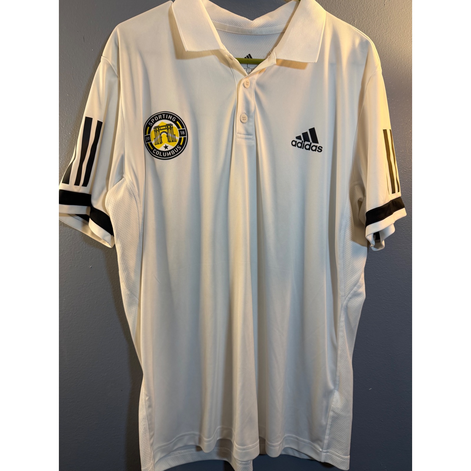 Adidas Shirts | Adidas Sporting Columbus Climacool Soccer Polo Shirt Mens Large White Black | Color: Black/White | Size: L