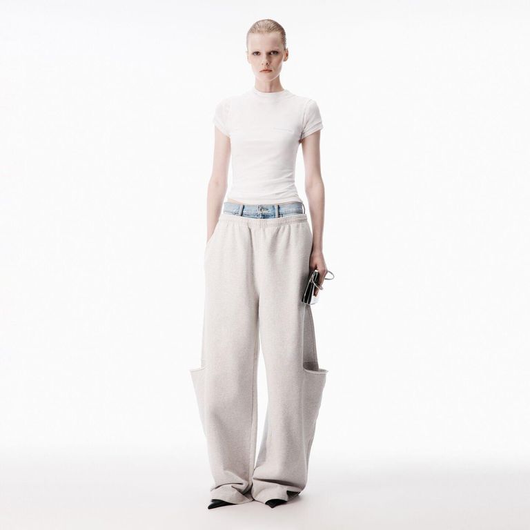 Denim Waistband Slashed Sweatpant - White - Alexander Wang Sweats