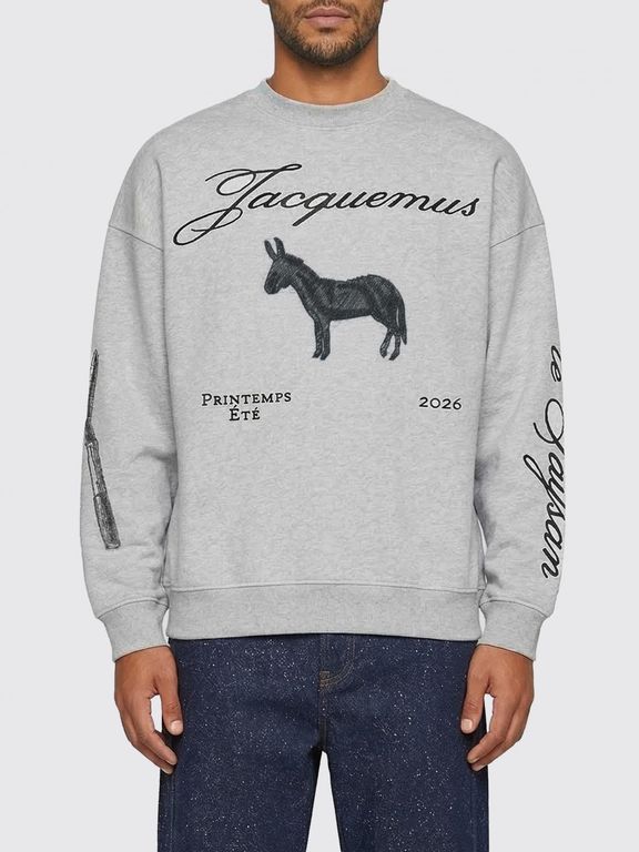 Cotton Crew Neck Sweatshirt With Logo - Gray - Jacquemus Sweats