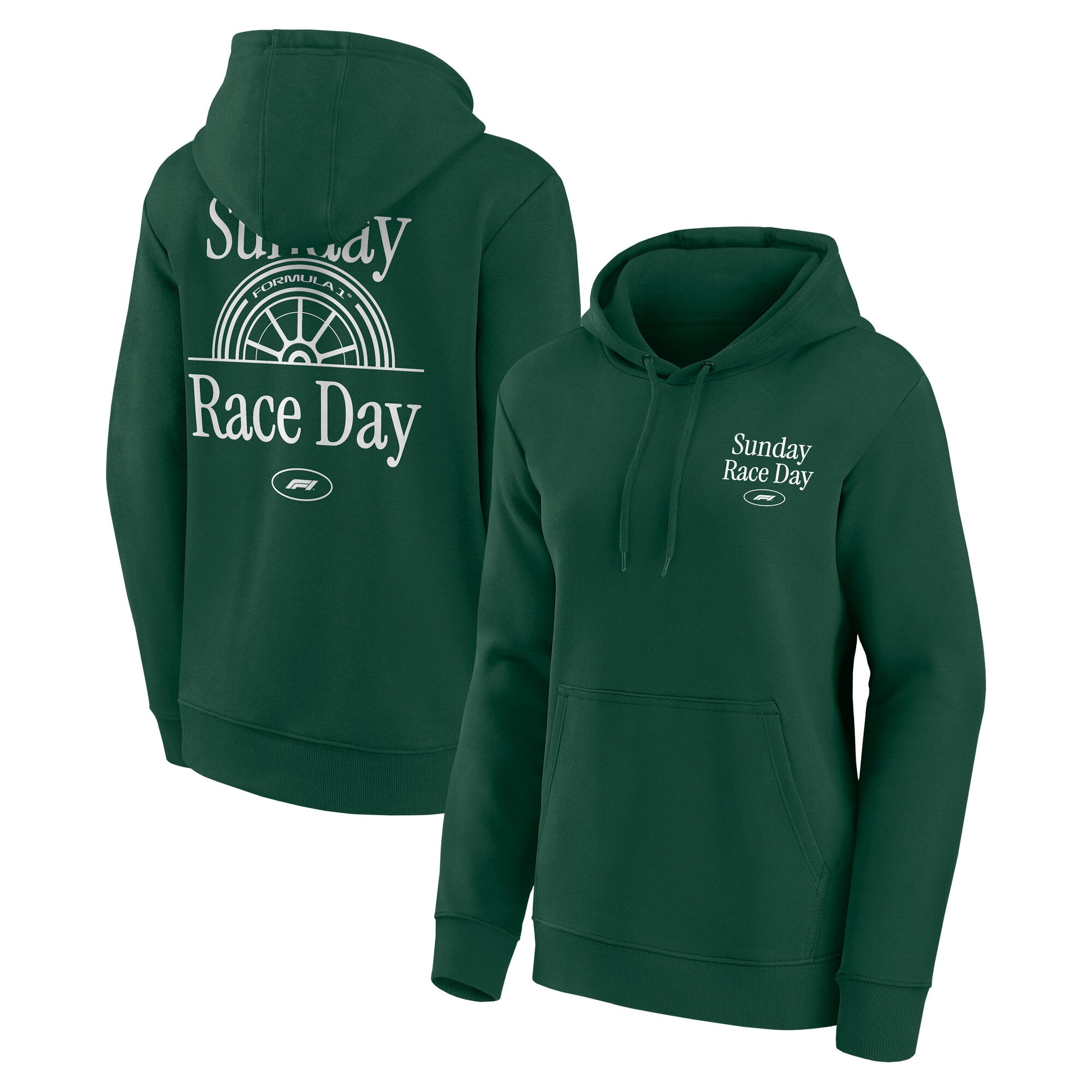 Formel-1-Hoodie mit Sonntagsrennmotiv – Dunkelgrün – Damen