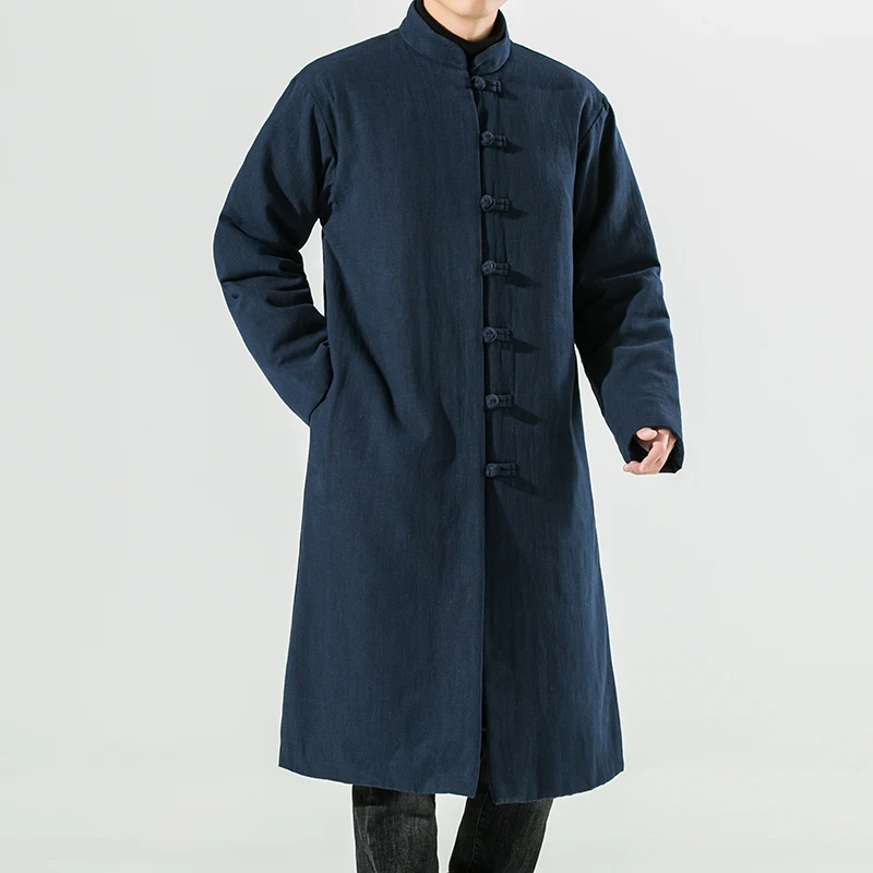 2023 Winter Warme Parkas Männer Chinesischen Stil Dicken Hanfu Kimono Mantel Herren Vintage Lange Roben Männlichen Baumwolle Gefütterte Jacke m-3Xl