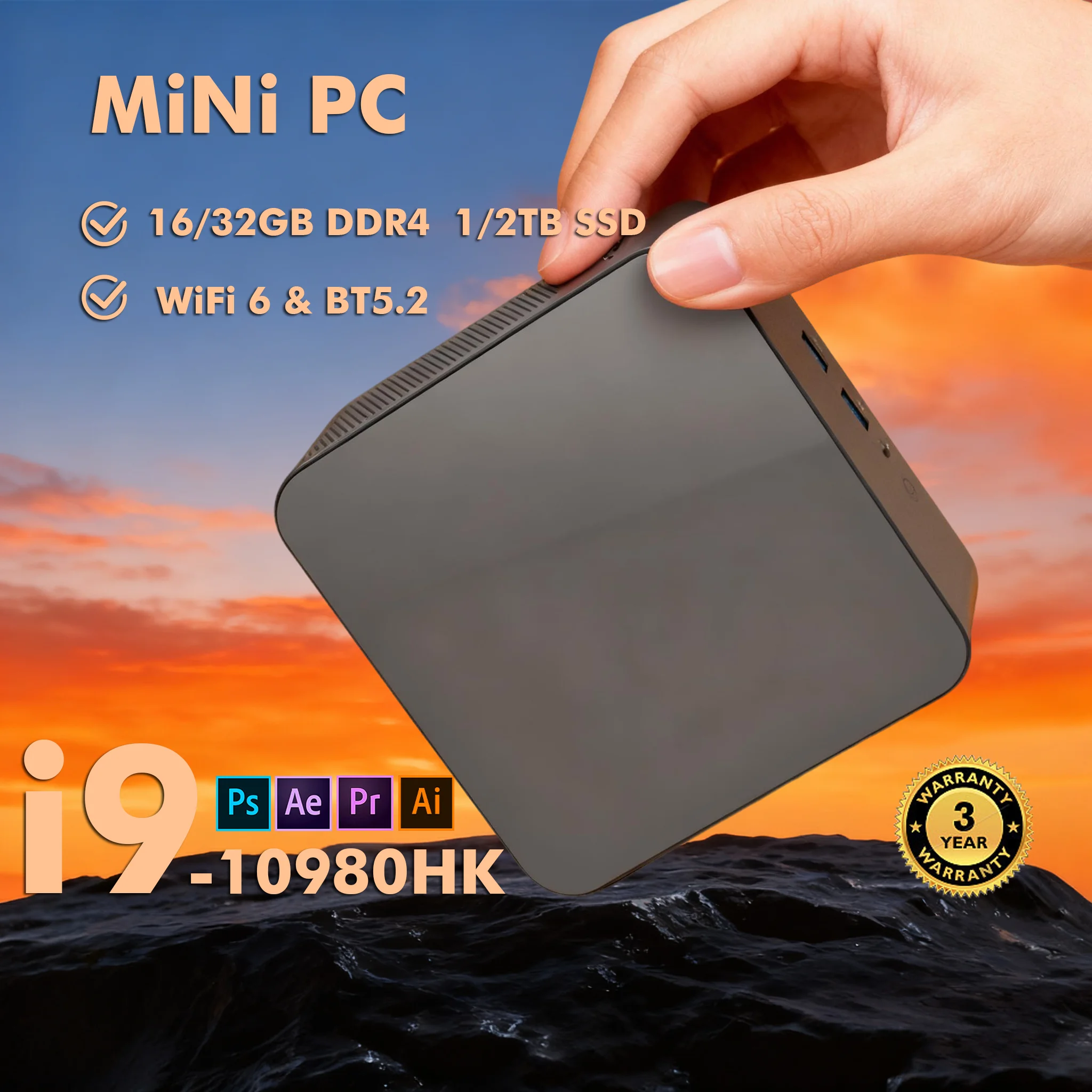 NEUER Core i9-10980HK Tragbarer Mini-PC Computer Windows 11 16GB/32GB DDR4 1/2TB SSD Gaming-Computer WiFi 6 Büro-Mini-Desktop