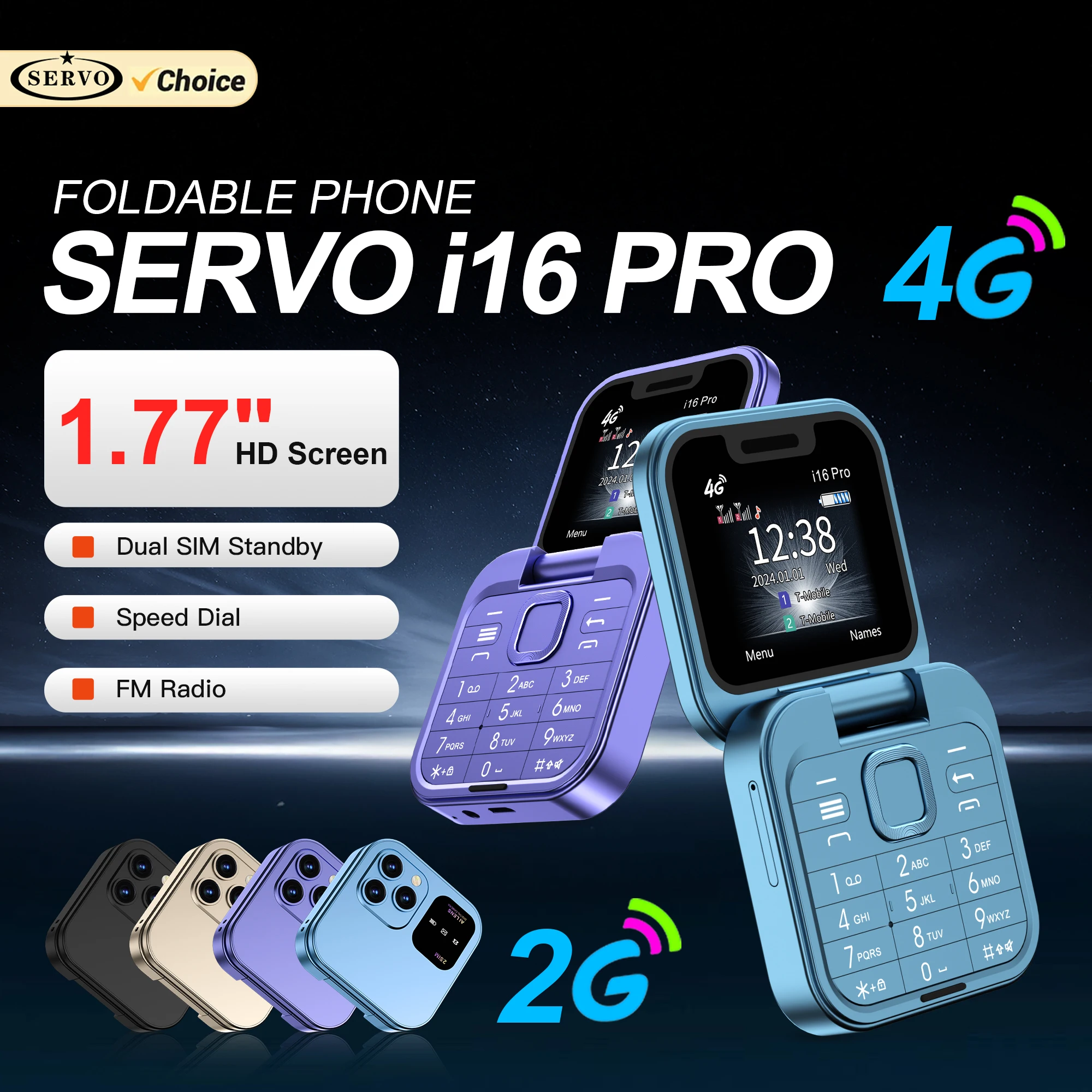 SERVO i16 PRO Mini Klapphandy 2G GSM/ 4G LTE Kurzwahlfunktion Rückkamera Blacklist FM-Radio Dual-SIM Faltbares Tastenhandy Image