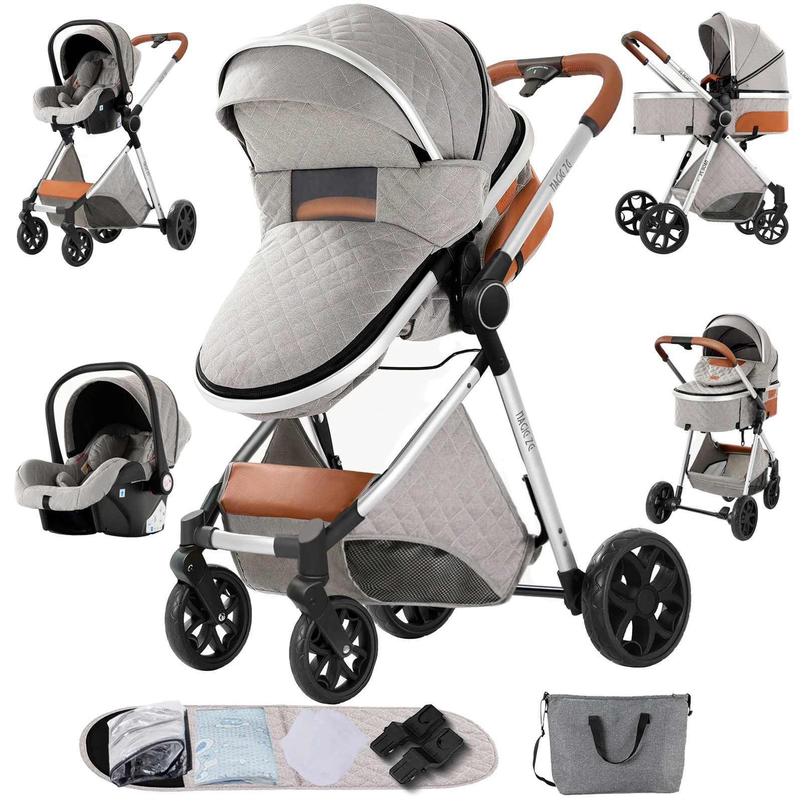 3-in-1-Kinderwagen mit Autositz, leichter Kinderwagen, hohe Landschaft, Kinderwagen, kompakter, zusammenklappbarer Reisekinderwagen Image