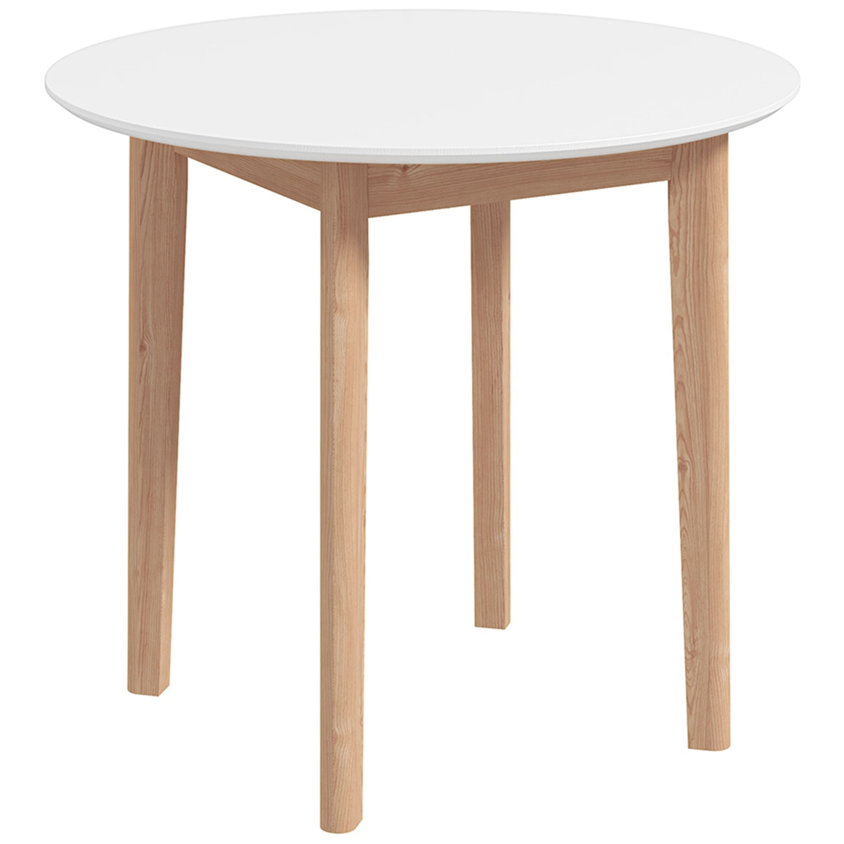 OKWISH Standard-Esstisch Holz Weiß Ø75x76 cm, runder Tisch im Landhausstil für 2 Personen, platzsparend Image