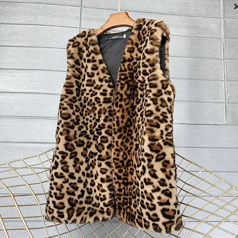 Frauen Leopard Mantel Ärmellose Strickjacke Dachte Taste Mäntel Drucken Singlet Faux Pelz Lose Beiläufige Outwear High Street Jacken
