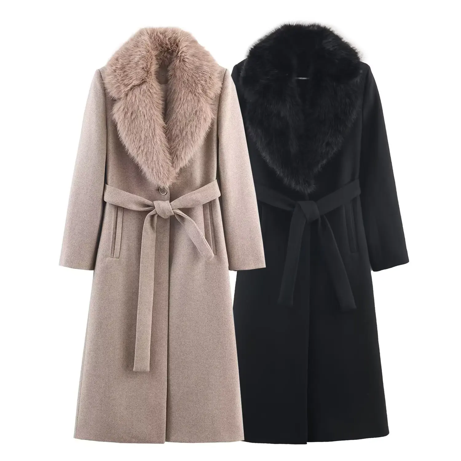Neuer europäischer und amerikanischer Modegürtelmantel mit Kunstfelleffekt für Damen im Herbst und Winter Image
