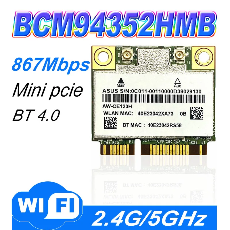 AzureWave AW-CE123H BCM4352 BCM94352HMB Half Mini PCIe PCI-Express 802.11AC 867Mbps Wireless WIFI WLAN Bluetooth-Karte Image
