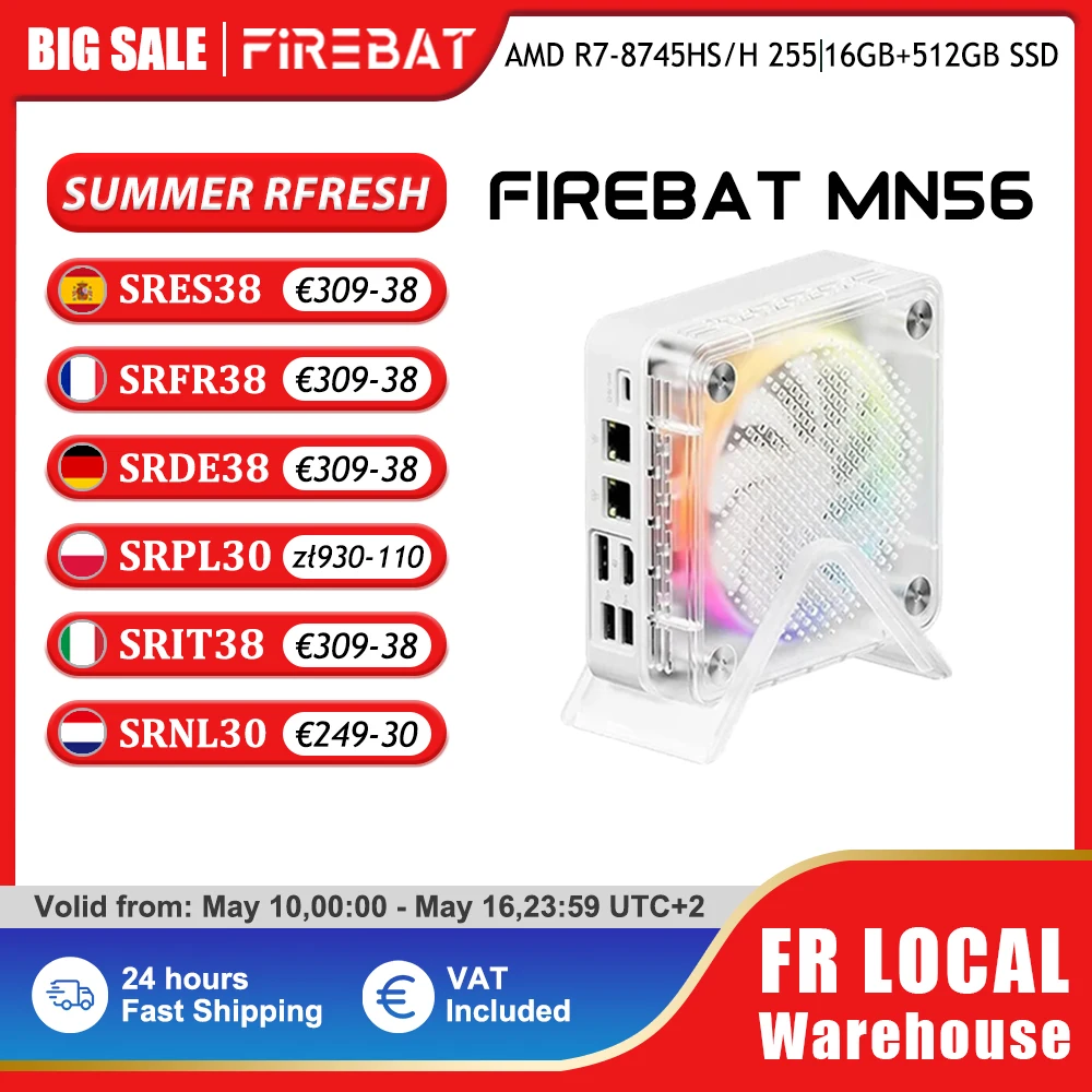 FIREBAT MN56 MINI PC AMD Ryzen 7 8745HS H255 16GB 24GB DDR5 512GB 1TB SSD Windows11 WIFI6 HDMI TYPE-C Gaming-Desktop-Computer