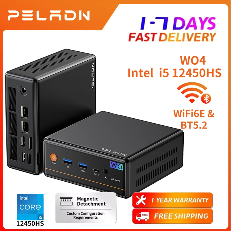 PELADN Mini-PC Intel i5-12450H (bis zu 4,4 GHz), WiFi 6/BT5.2 Micro-PC für Gaming & Büro Barebone