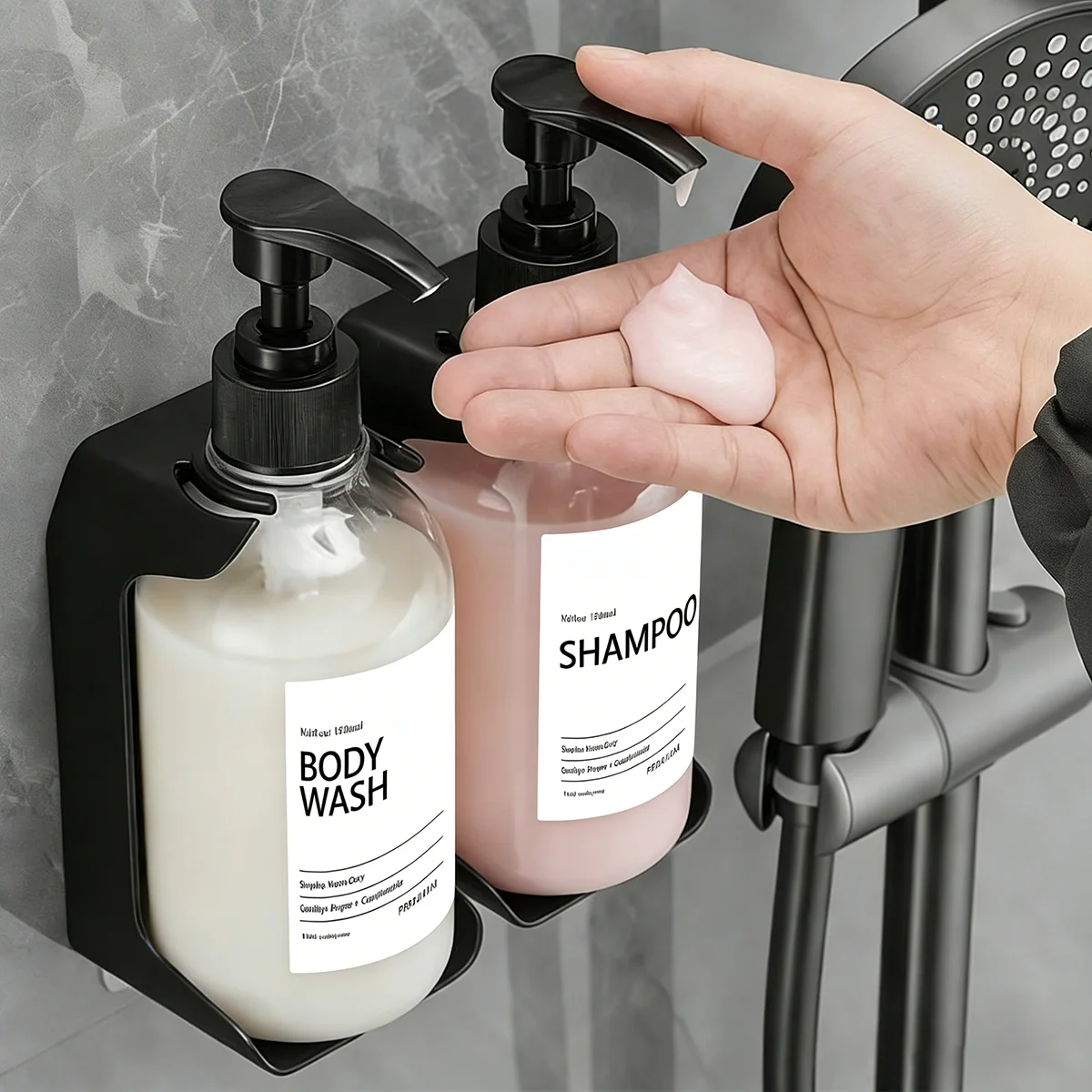 Dispenser da Parete Trasparente per Sapone Doccia - Dispenser Ricaricabile a 2/3 Scomparti per Shampoo, Balsamo e Bagnoschiuma da Parete per Doccia