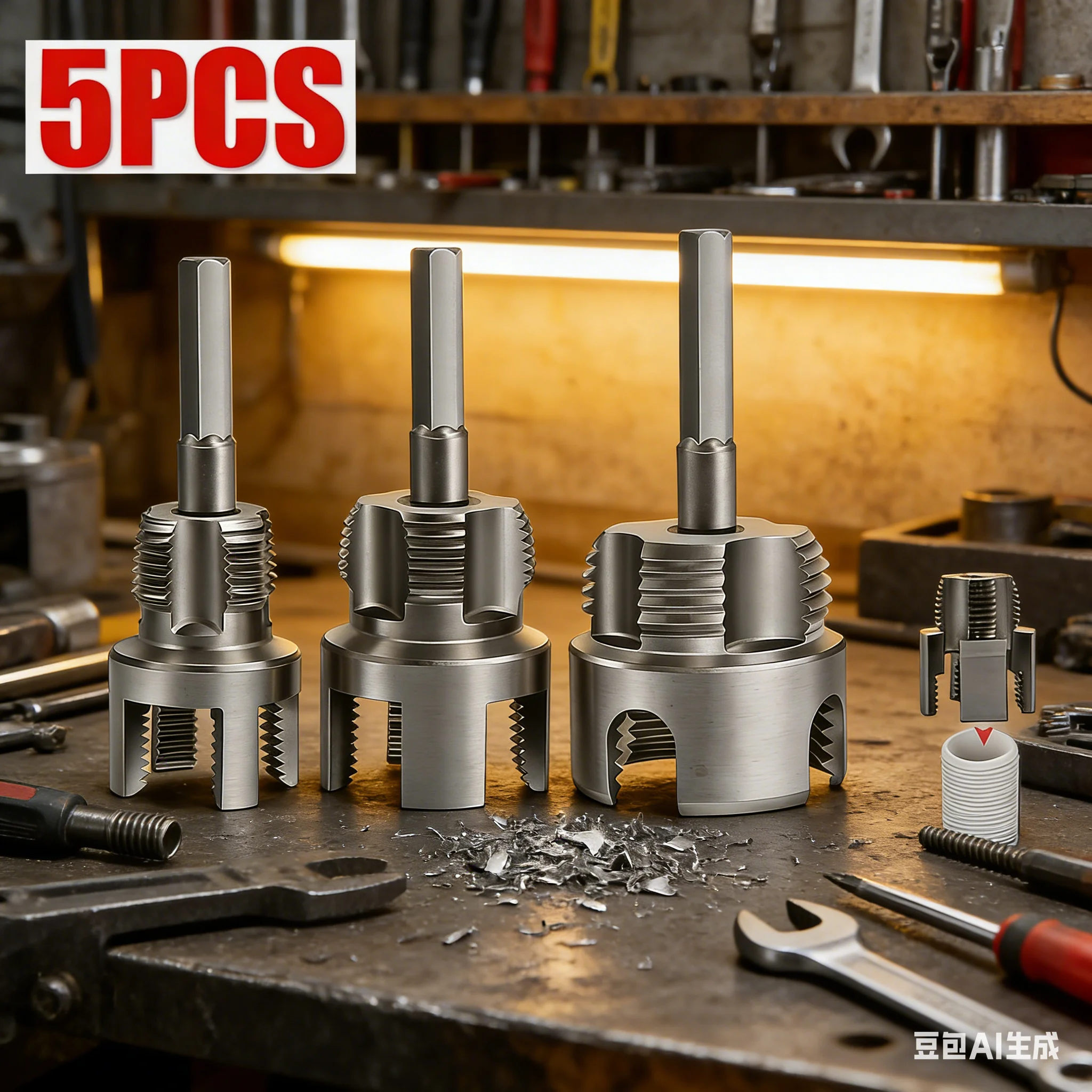 Kit di utensili per filettatura interna ed esterna di tubi da 5 pezzi, set di utensili per filettatura tubi da 1/2 ", 3/4 " e 1 ", kit per filettatura tubi