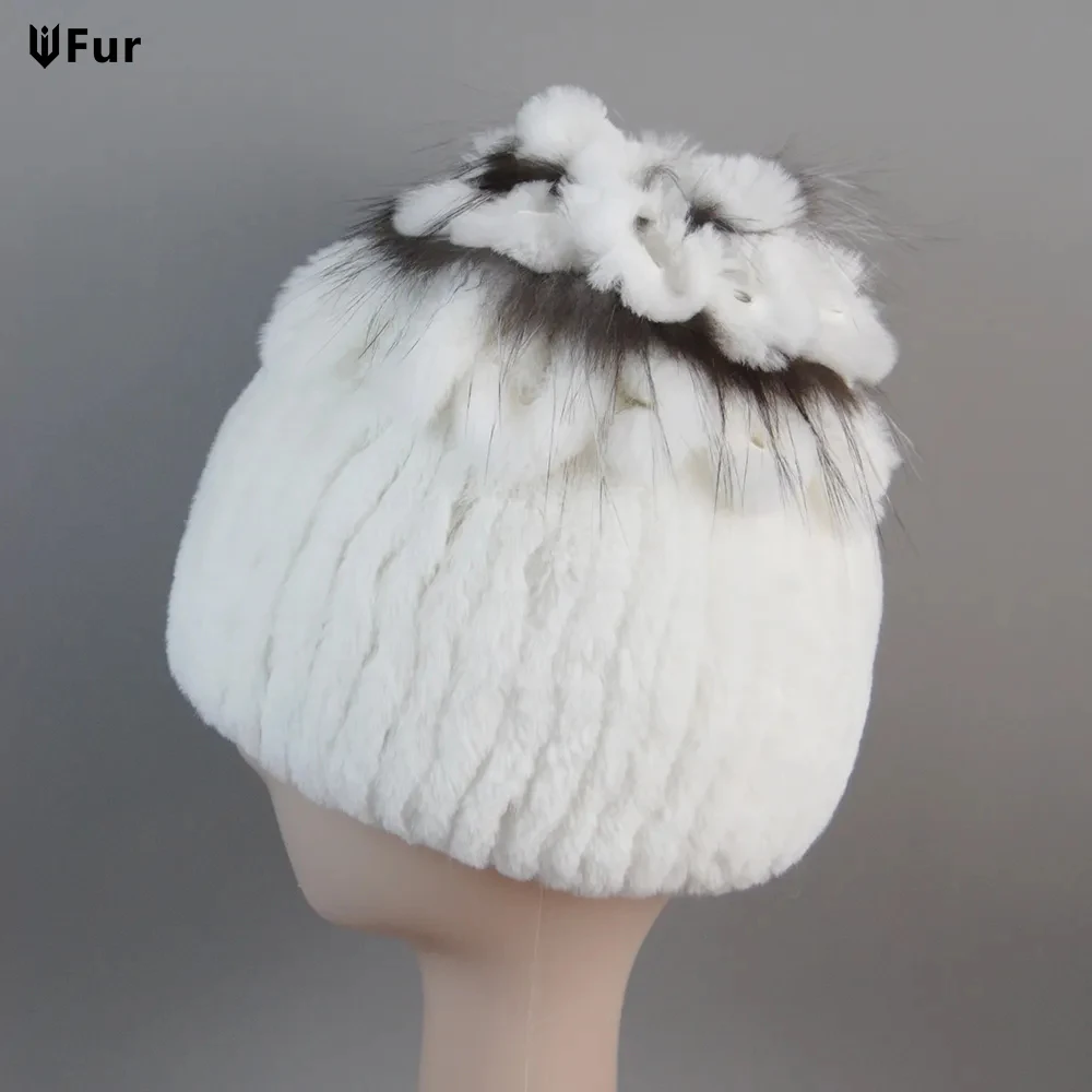 Cappelli di pelliccia per le donne inverno vero cappello di coniglio Rex pelliccia di volpe lavorato a maglia femminile caldo berretti da neve berretti da donna cappello Bomber invernale da donna di