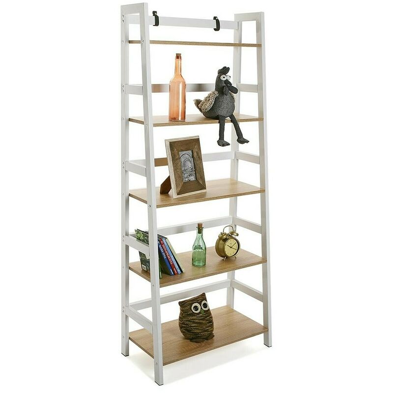 Libreria Da Parete 5 Ripiani Mobile Con Mensole In Legno Scaffale Bianco Per Casa Ufficio Studio Porta Oggetti Libri
