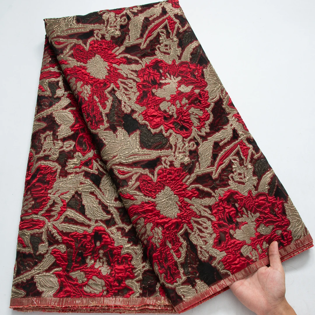 Tessuto di pizzo di raso broccato africano 2024 tessuto di doratura di pizzo di Tulle francese di pizzo Jacquard di alta qualità 5 yarde per cucire abito da sposa