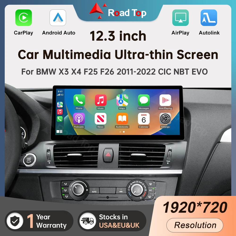 Touch Screen Linux da 12,3 pollici per BMW X3 X4 F25 F26 2011-2022 CIC NBT EVO Display multimediale con Wireless CarPlay Android Auto