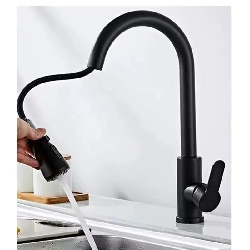 Robinet de cuisine extractible en acier inoxydable, nickel brossé, robinet mixte de cuisine noir, robinet d'évier de cuisine