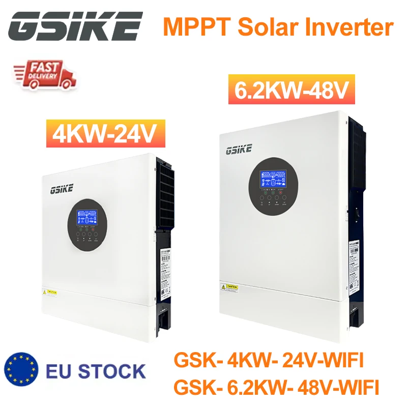 Onduleur solaire hybride GSIKE 6.2KW 4KW 230V à onde sinusoïdale pure avec WIFI, double MPPT, chargeur solaire 120A, contrôleur de puissance, onduleur hybride solaire 50Hz/60Hz 24V, onduleur hybride