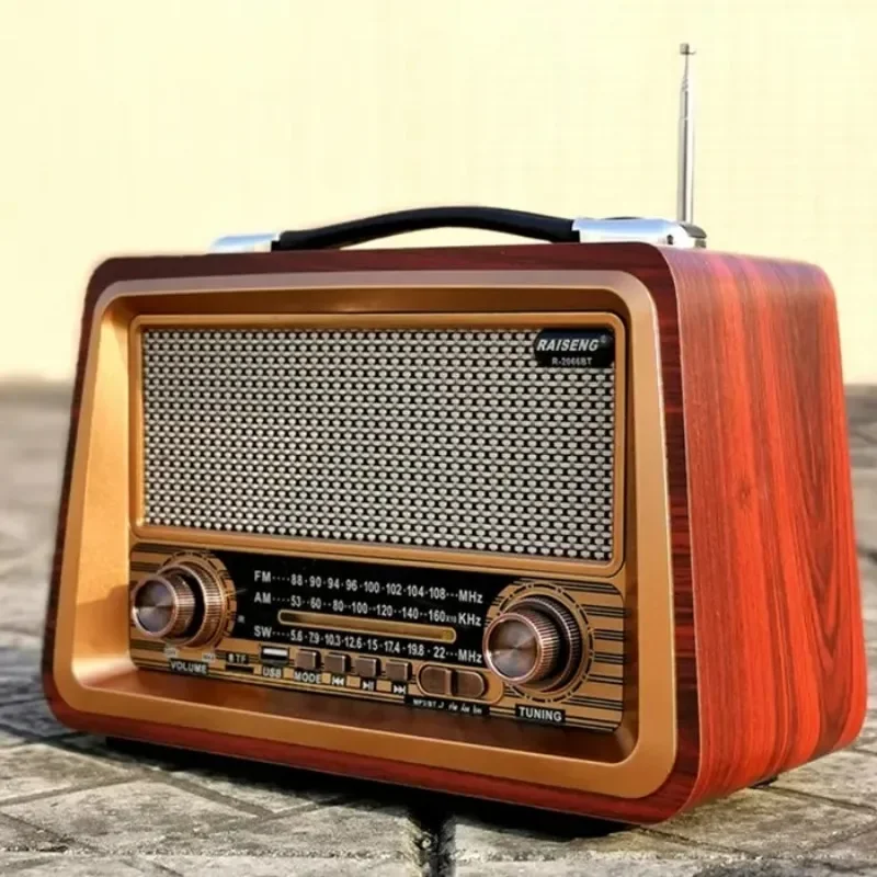 Radio portable rétro en bois AM FM SW, haut-parleur Bluetooth sans fil, lecteur de musique HIFI stéréo MP3, prise en charge USB TF AUX R-2066BT