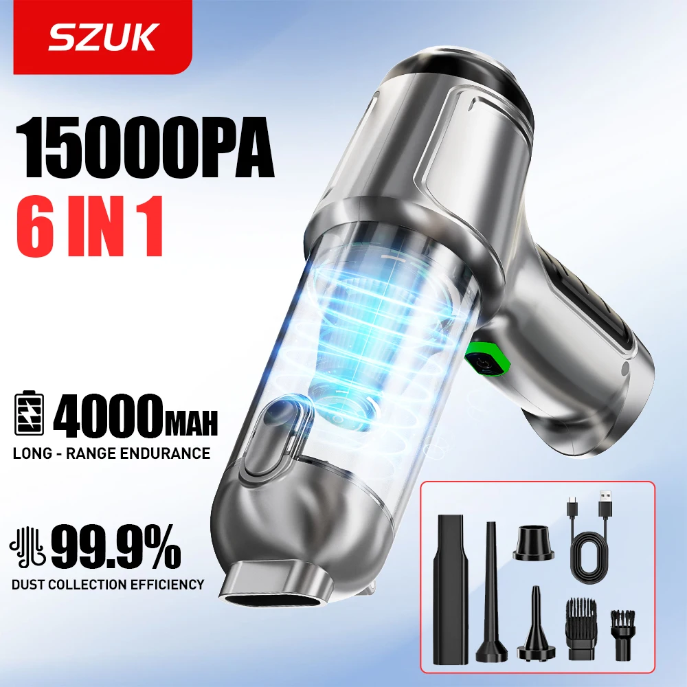 Aspirateur de voiture sans fil SZUK 15000PA, machine de nettoyage portable, aspirateur sans fil puissant, mini aspirateur à main aspirateur sans fil aspirateur à main puissant aspirapolvere auto
