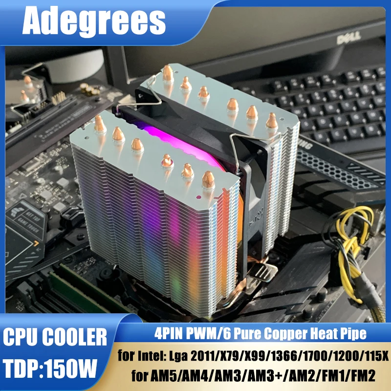 Refroidisseur de processeur X99 RGB, 6 caloducs, radiateur pour processeur PC, compatible avec Intel LGA 1700 1200 1150 1151 1155 2011 X79 1366 AM5 AM4 AM3, ventilateur