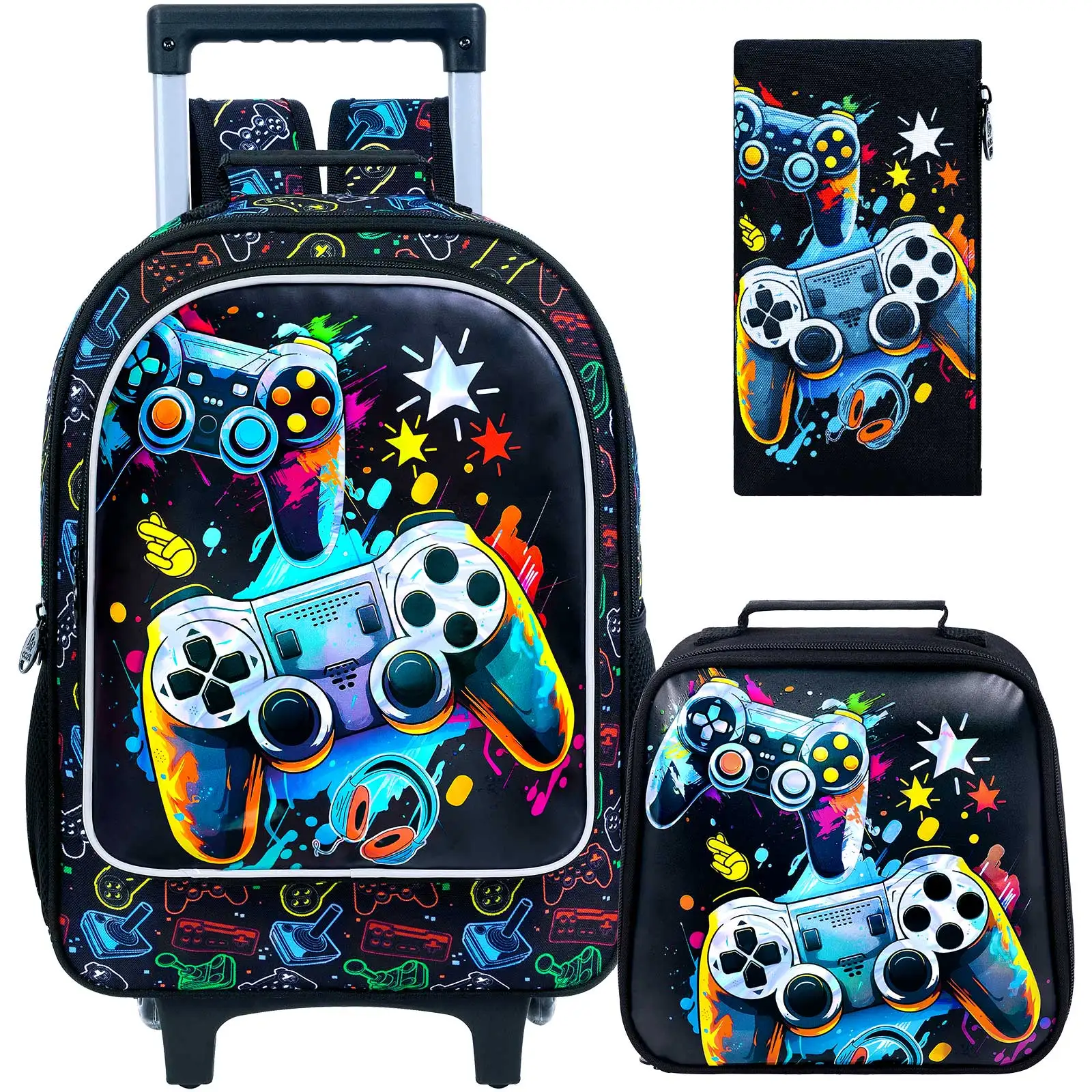 Sac à dos roulant pour garçons, sac à livres d'école à roulettes pour enfants avec sac à déjeuner, sac d'école à roulettes pour enfants