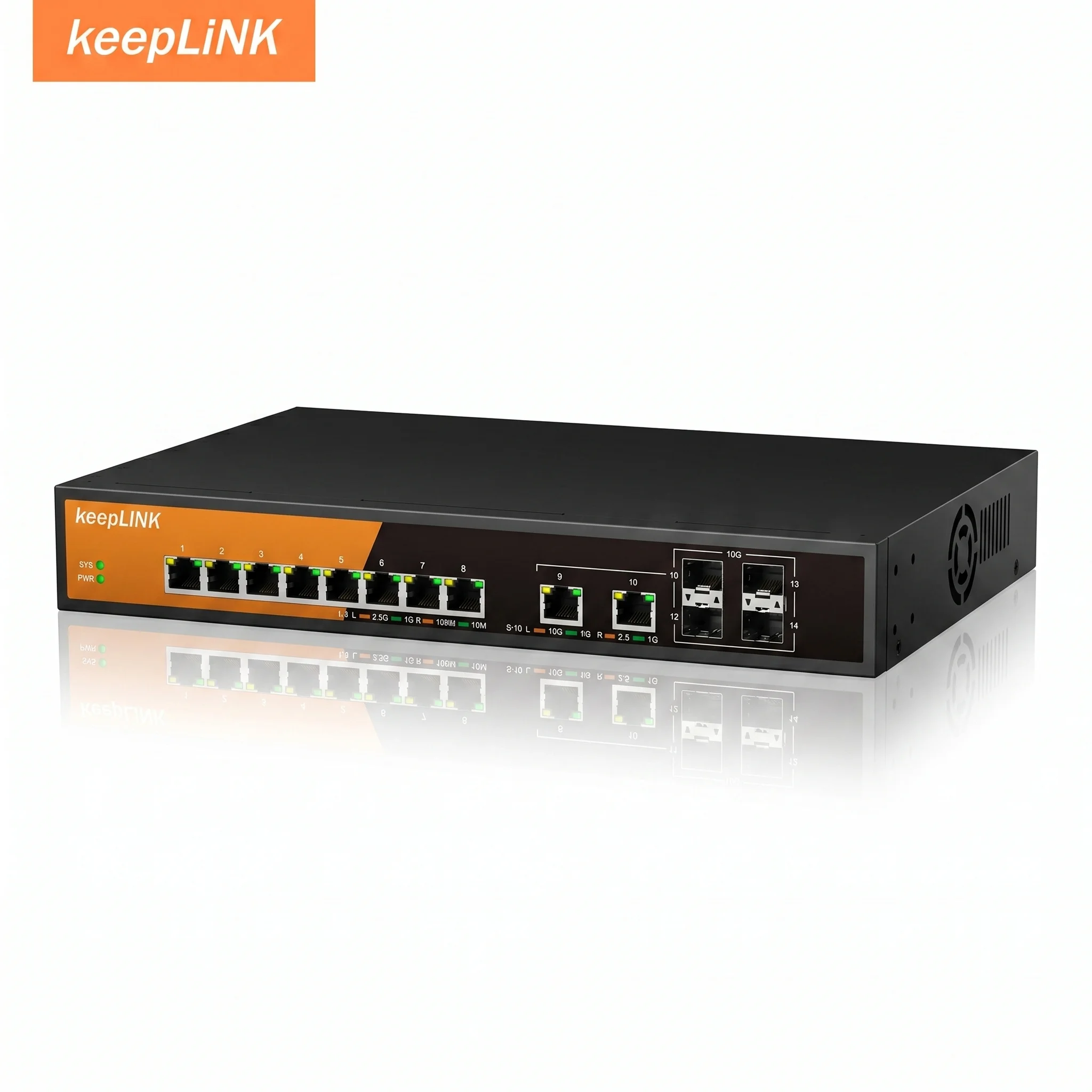 Switch multi-Gigabit KeepLlink 14 ports : 8 ports 2.5G, 2 ports 10G RJ45 et 4 ports 10G SFP+ Uplink, Switch Ethernet non géré pour le gaming