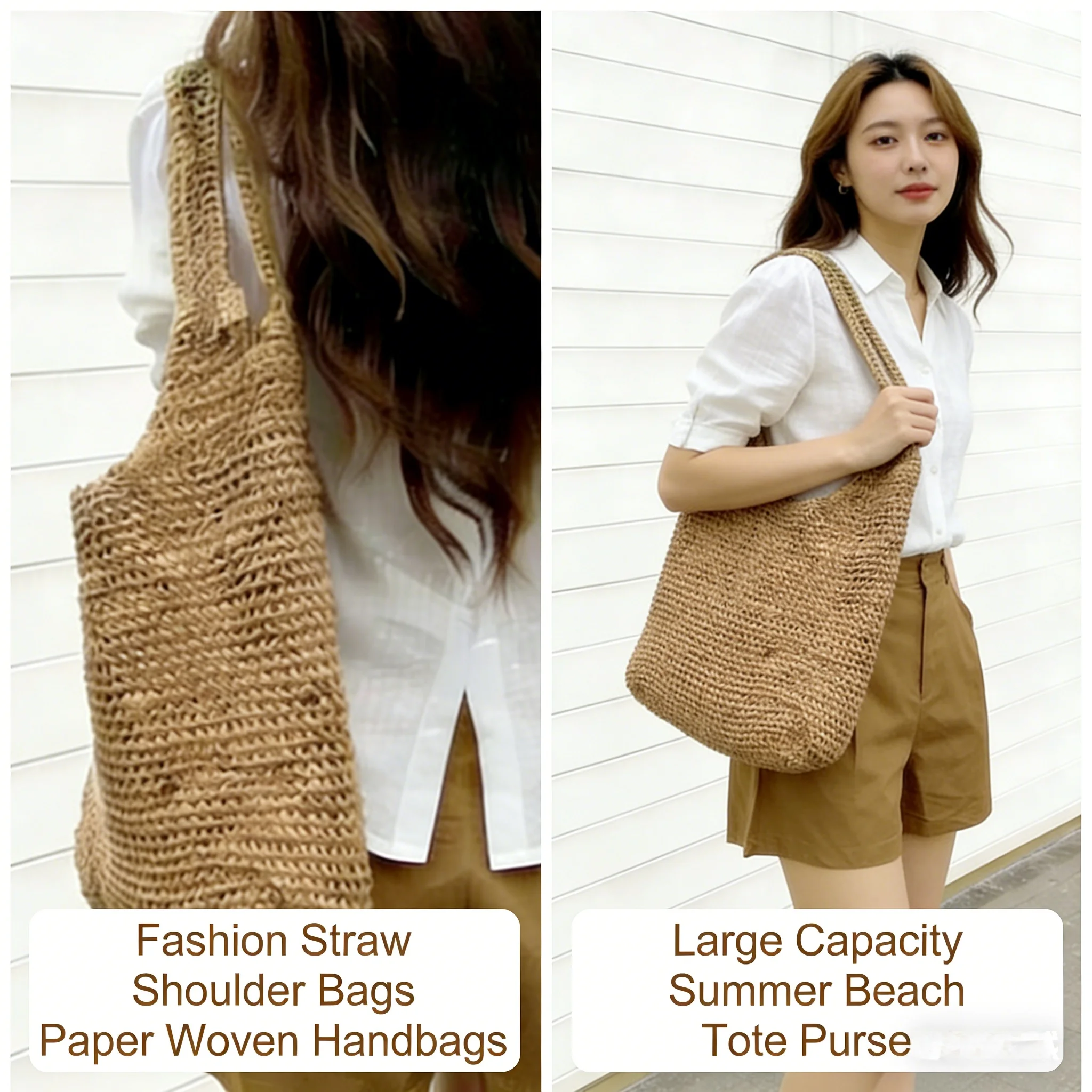 Mode paille papier tissé femmes sac à bandoulière grande capacité femme sac à main été plage fourre-tout décontracté sacs à main accessoire de mode