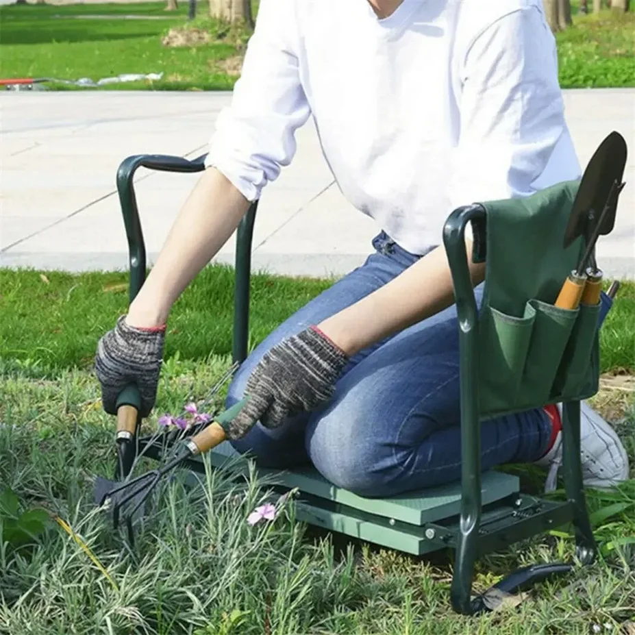 Siège et genouillère de jardin pliables avec sac à outils, banc de jardinage avec coussin en mousse EVA, cadeaux de jardinage pour femmes et hommes