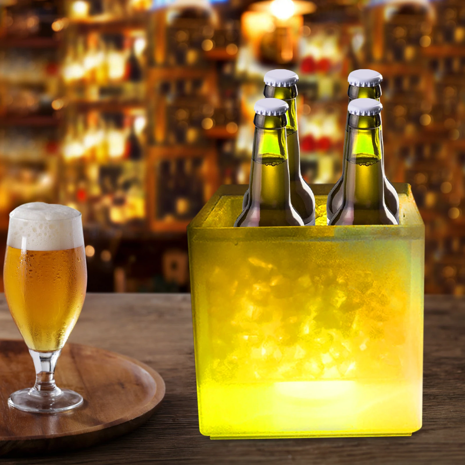 Seau à glace LED 3,7 QT à double couche, étanche, avec éclairage RVB changeant de couleur, refroidisseur portable pour vin et champagne, idéal pour la maison, les fêtes, les bars et les KTV