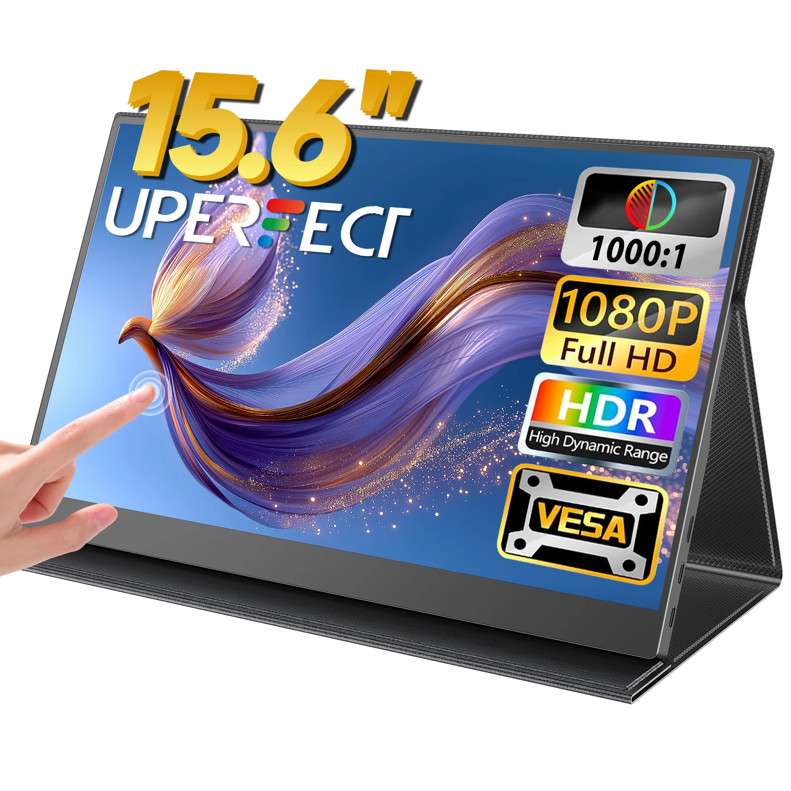UPERFECT moniteur portable écran tactile 15,6 "125% sRGB 1080P IPS 10 points moniteur écran tactile voyage deuxième écran VESA & cas MINI HDMI USB C ultra-mince pour ordinateur portable consoles de