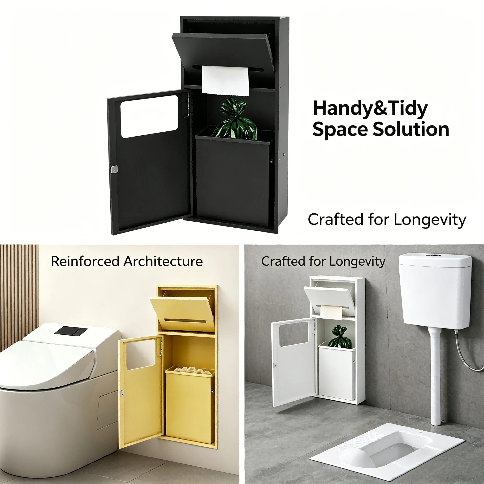 Poubelle de salle de bain encastrée, armoire de rangement pour toilettes, armoire de salle de bain robuste de qualité supérieure, organisateur de rangement élégant pour salle de bain