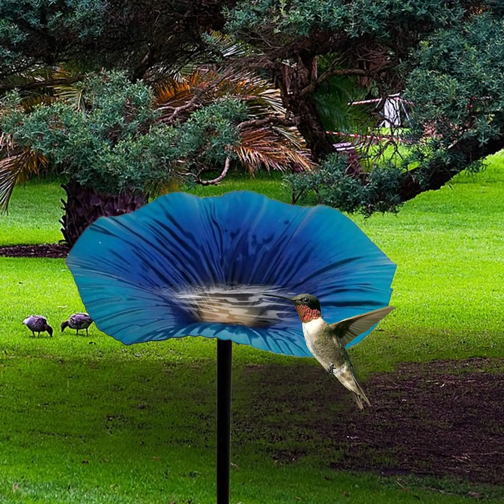 Bain d'oiseaux pour jardin extérieur, avec support amovible et piquet de jardin, bol esthétique pour la cour, ornement de jardin, cadeau