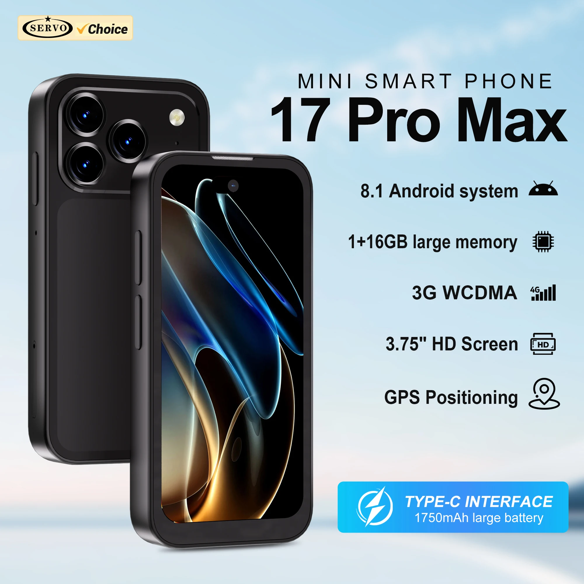 2026 SERVO Mini Pocket Smartphone Android System 16GB ROM Play Store WhatsAPP Face ID WiFi 3G Small Smart Phone Dual SIM Standby