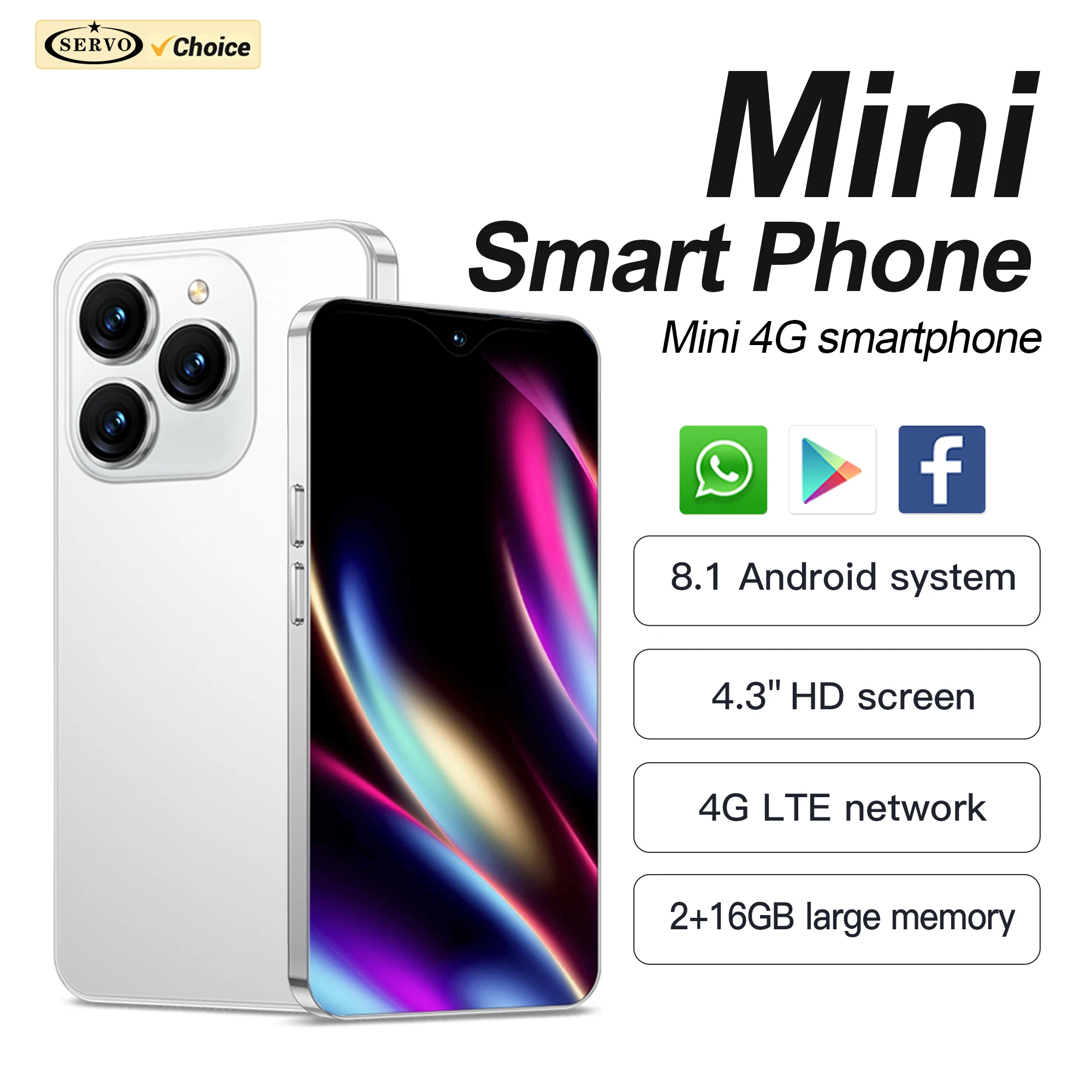 2026 SERVO 4G LTE Mini Smartphone Android System Google Play 2GB+16GB 13MP Camera OTG WiFi Hotspot 4.3