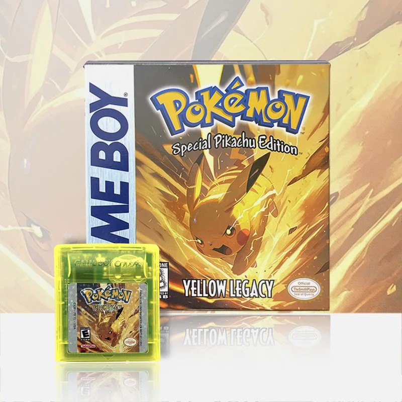 USA battery save Pokemon Special PiRachu Edition.YELLOW LEGACY box with tery Game Cartridge Video Game Card Rom Hack English