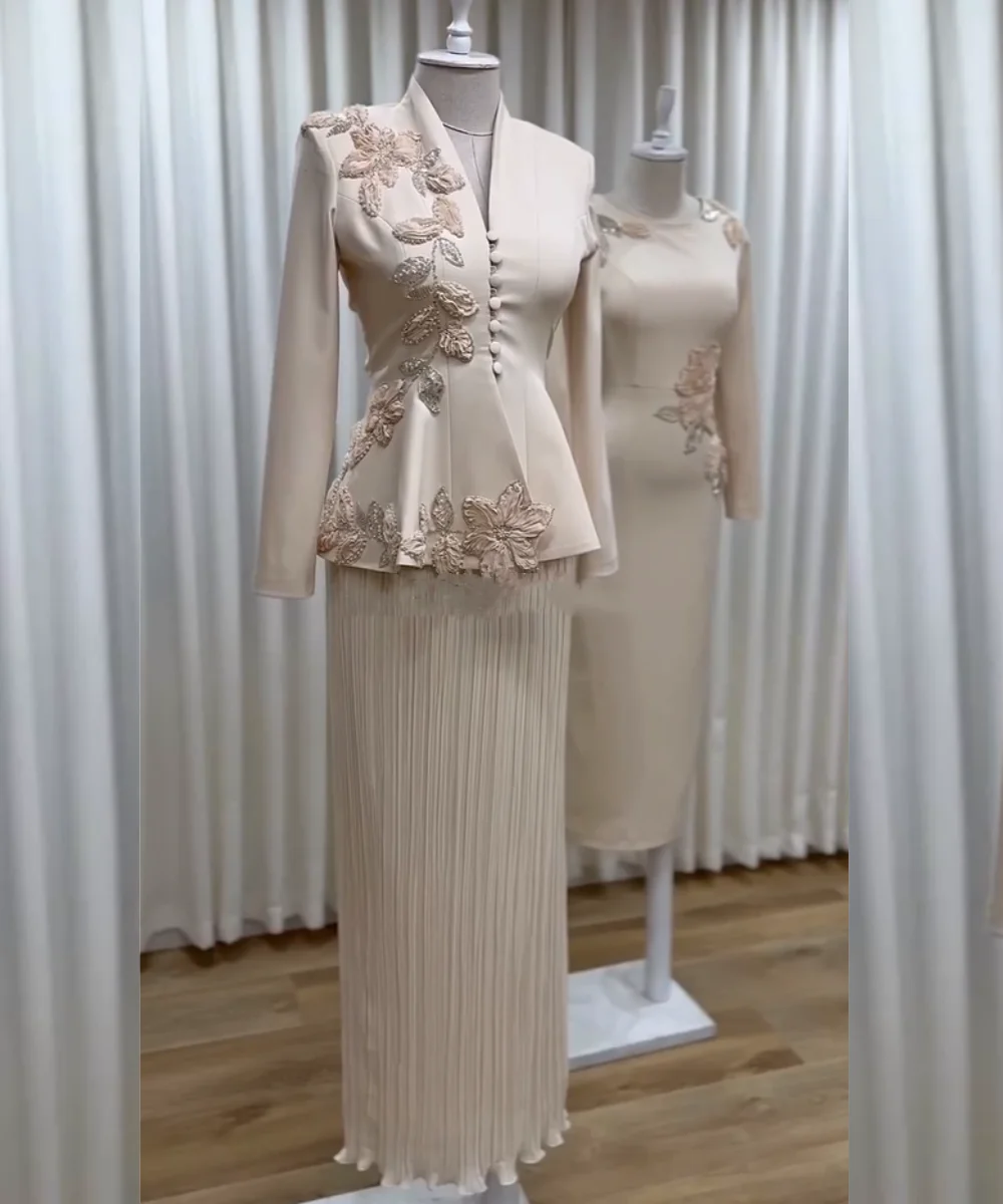 Customized Sparkle Jersey Pleat Sequined Pattern Straight V-neck Long Bespoke Occasion Evening Dresses High Quality