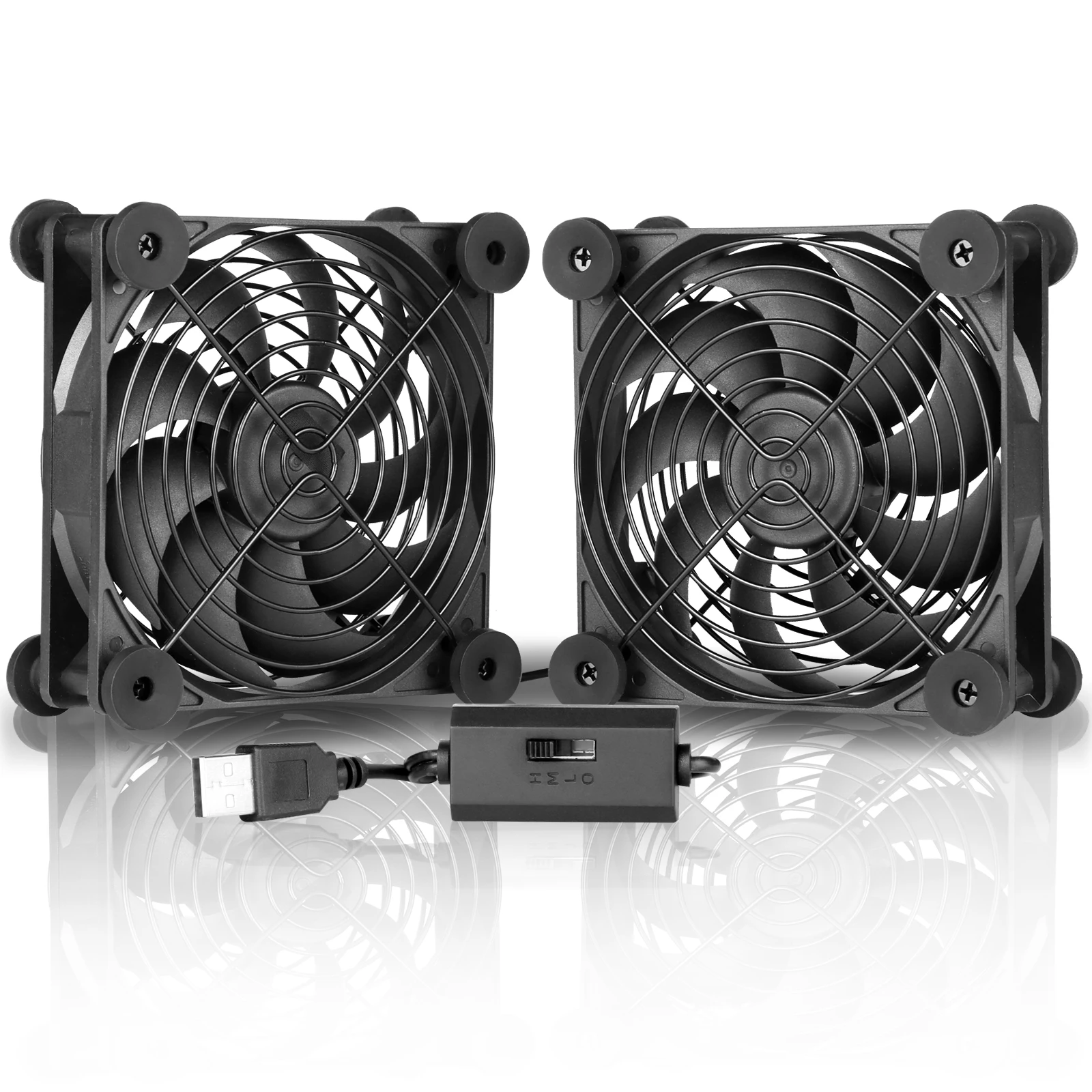 SXDOOL Quiet Dual 120mm 5V USB Computer PC Fan with Speed Controller,for Router Desktop Laptop Receiver DVR Playstation Xbox